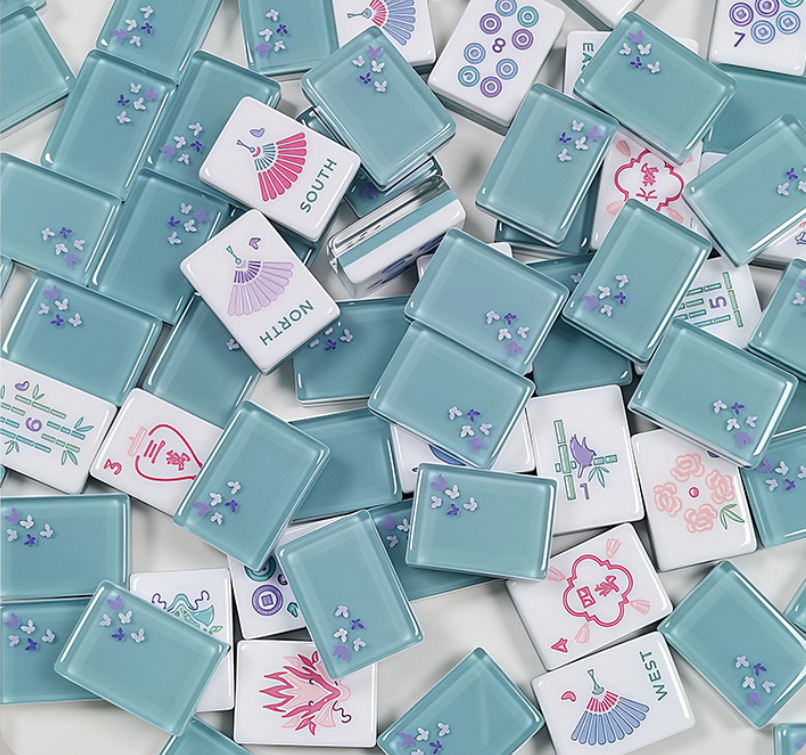 Aqua Blue acrylic mahjong tile set, airy pastel blue colourway
